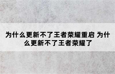 为什么更新不了王者荣耀重启 为什么更新不了王者荣耀了